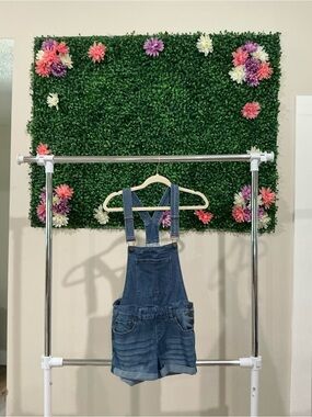 Girls Denim Blue Short Overalls with Adjustable Straps